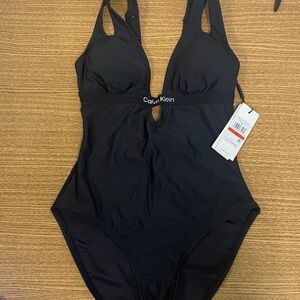 Calvin Klein Black Plunge One-Piece Swimsuit